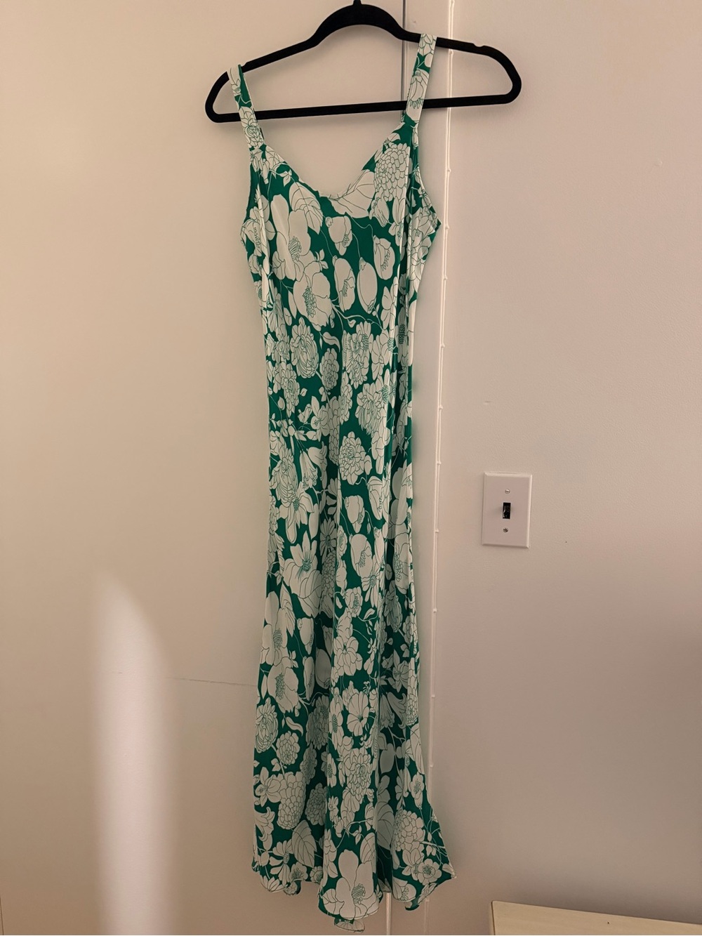 J. Crew Green and White Floral Slip Dress
